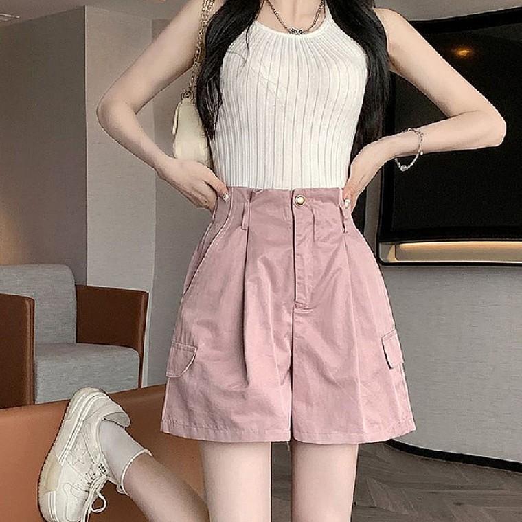 팬츠 반바지 여자 카고 밴딩 데일리 하이웨이스트