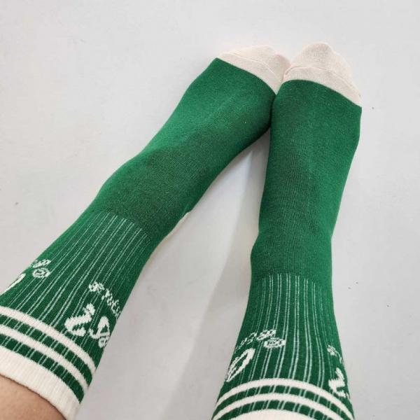 코튼 중목양말 그린 레터링 골지 사계절 여자양말