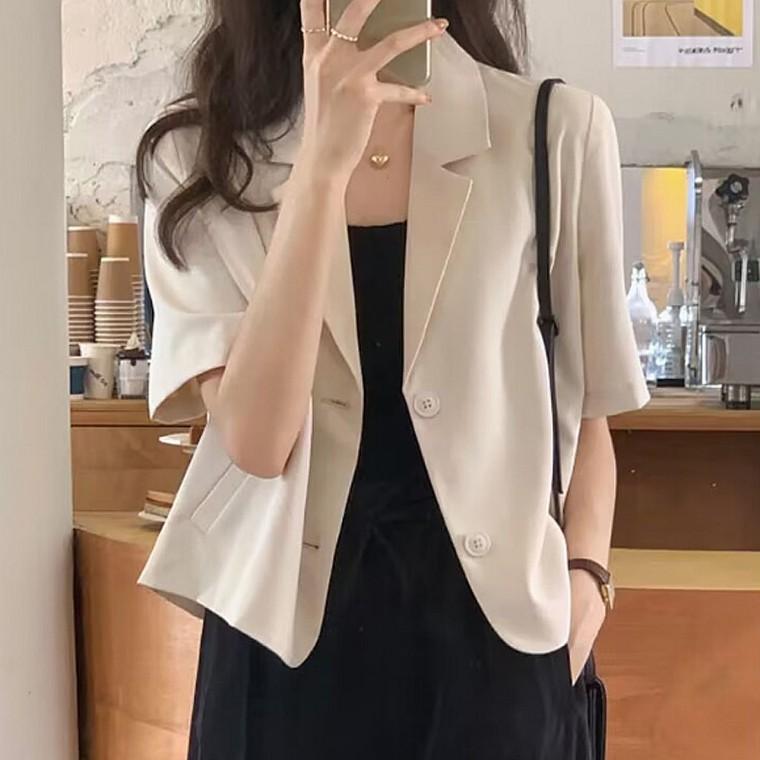 남방 크롭 여성 캐주얼 티셔츠 셔츠 여성 반팔 자켓