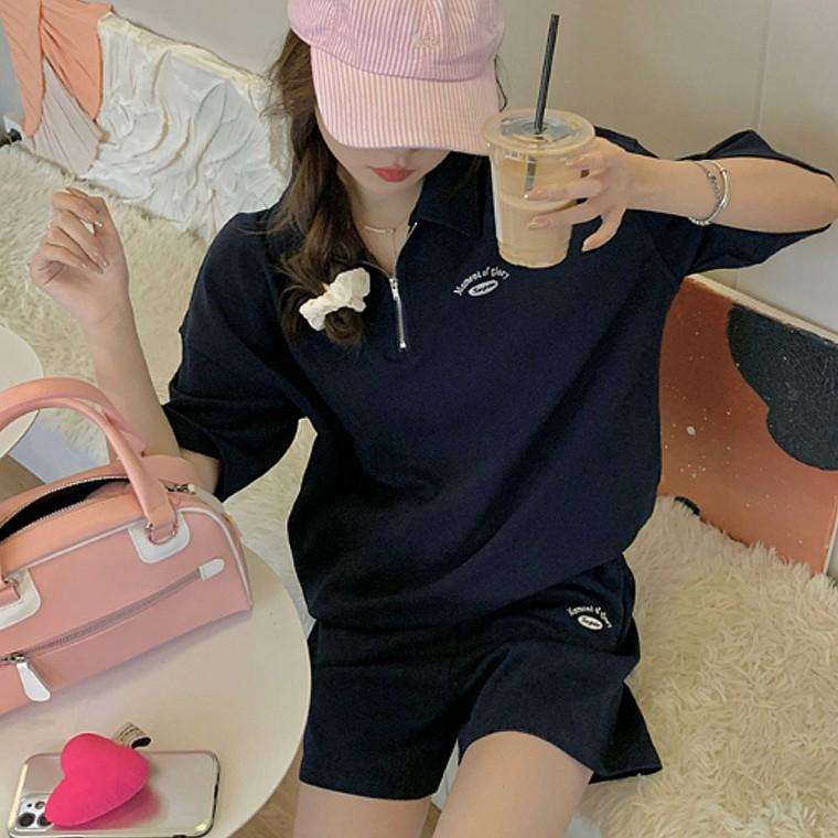 세트 여성 캐주얼룩 카라 트레이닝복 추리닝 여름