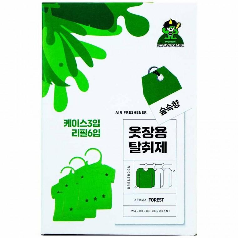 산도개비 옷장용 탈취제 숲속향 4ml x 6개입(케이스 3개 리필 6개)