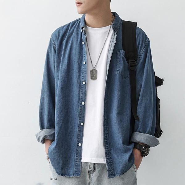 남성 베이직 포켓 오버핏 데일리 데님 셔츠 IS-JK44