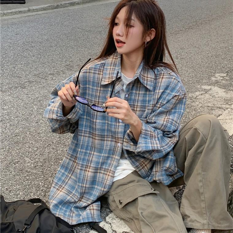 캐주얼 체크셔츠 여자 오버핏 남방