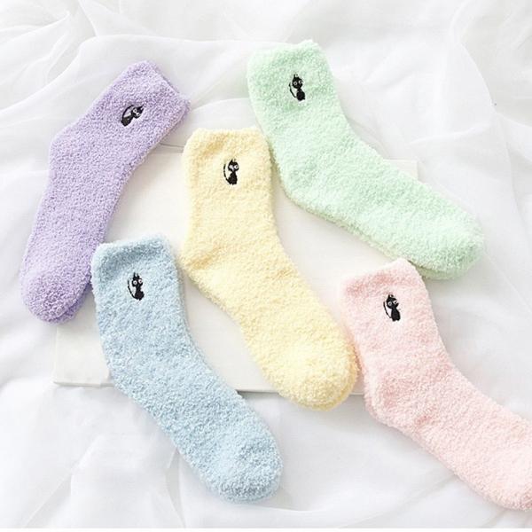 검은고양이 수면양말 탁텔 원사 겨울 보온 임산부양말