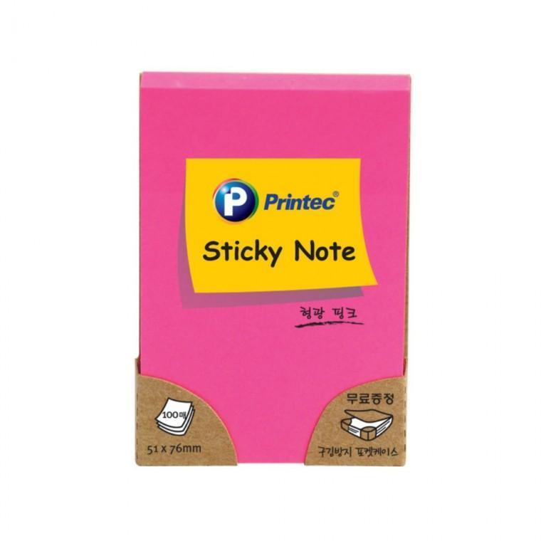 프린텍 형광 스티키 노트 형광 핑크 51x76mm N5176P