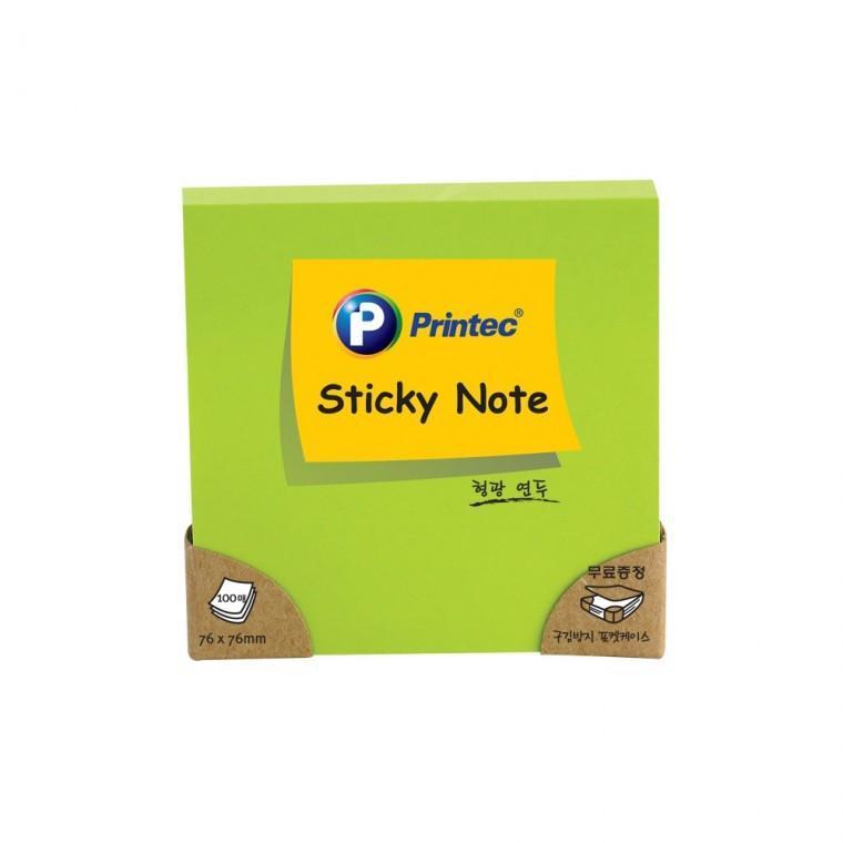 프린텍 형광 스티키 노트 형광 연두 76x76mm N7676G