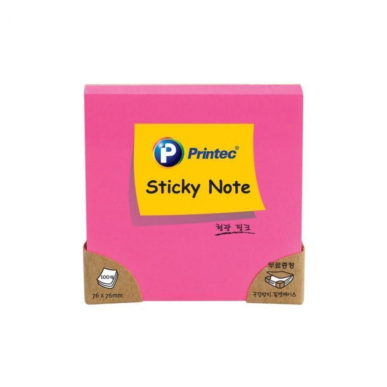 프린텍 형광 스티키 노트 형광 핑크 76x76mm N7676P