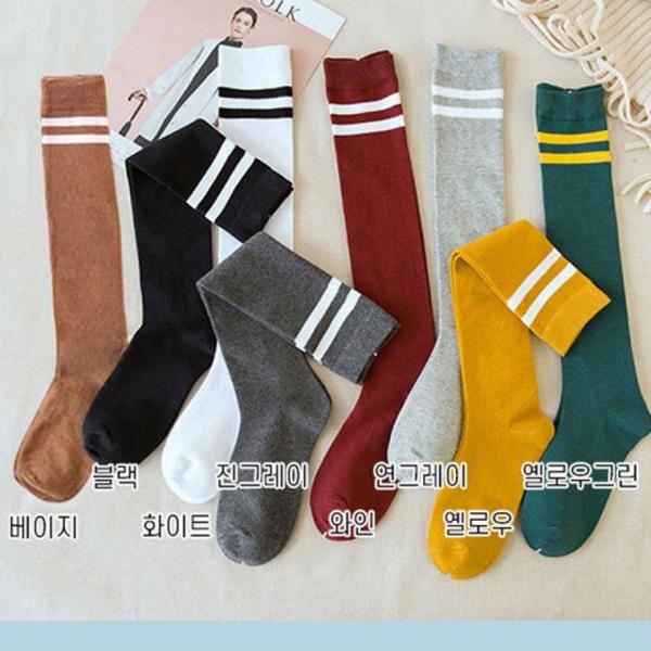 사계절 2선 오버니삭스 줄무늬 니삭스 레그워머 하이틴 양말