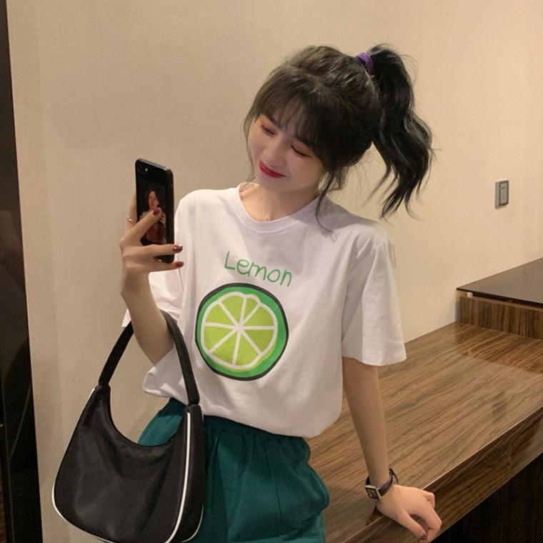 레몬프린팅 베이직 포인트 반팔티셔츠 데일리 캐주얼