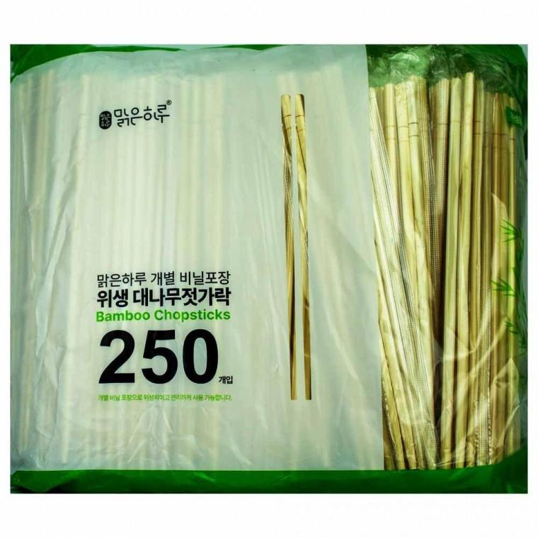 맑은하루 위생 대나무 젓가락 250개입-개별 비닐포장