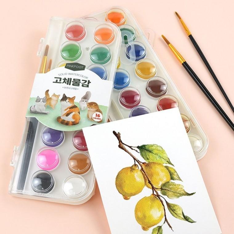 미술 그림 수채화 물감 세트 16 색 핑크풋 고체 미술파 레트 어린이 용품