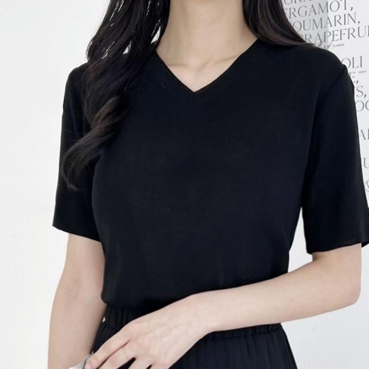 린넨 여성 반팔 니트 여름 여자 반팔티 니트티 3색