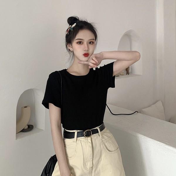데일리 여성 심플 무지 라운드 반팔 티셔츠 LK-T11