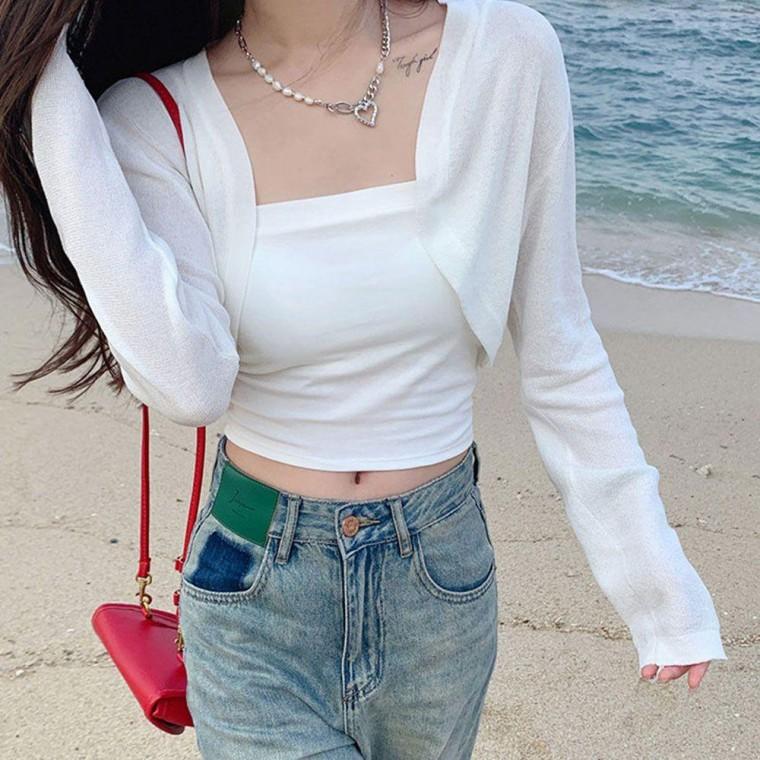 여성 크롭 스타일 여름 햇빛 차단 여리여리 볼레로 가디건 사무실 반팔 봄볼레로 긴팔