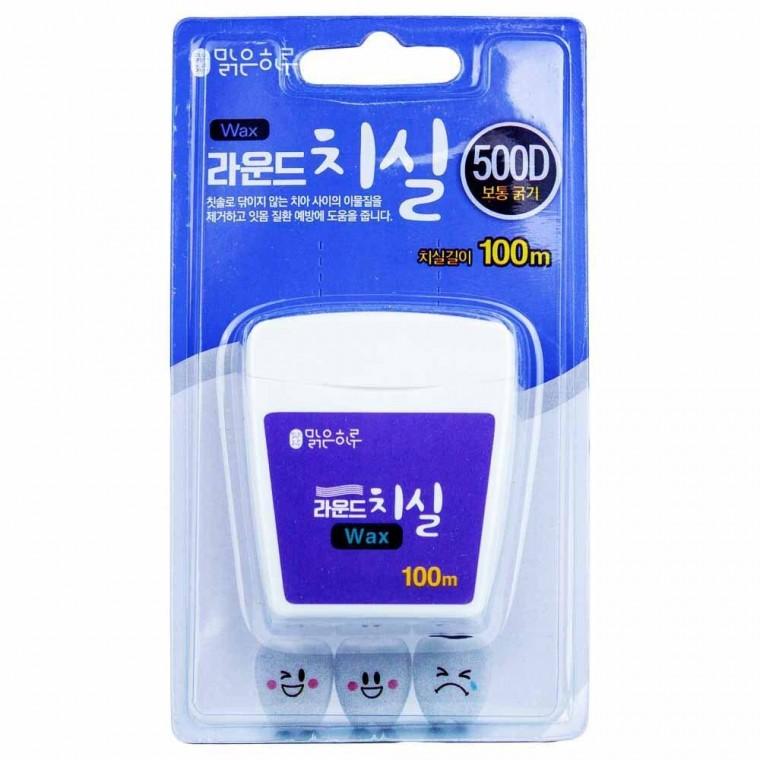 맑은하루 라운드 치실 500D 왁스 100m-보통굵기