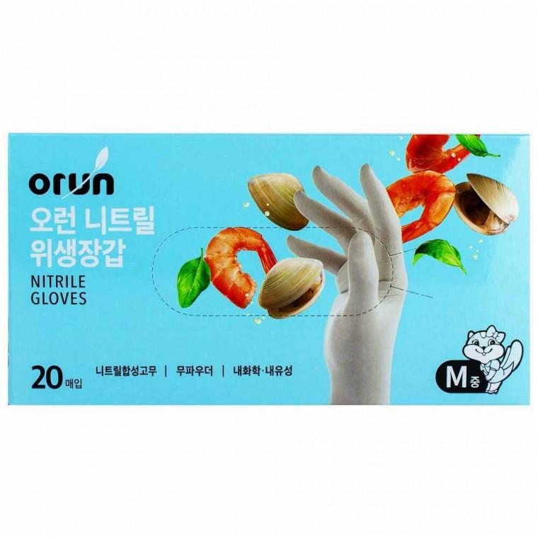 오런 니트릴 위생장갑 M 중형 20매입-화이트