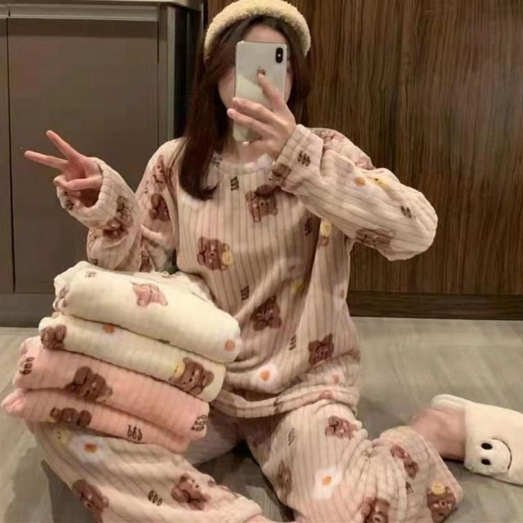극세사 수면 잠옷 귀여운 홈웨어 상하의 세트 잠옷 파자마 사계절 가을 극세사 원피스 겨울 수면