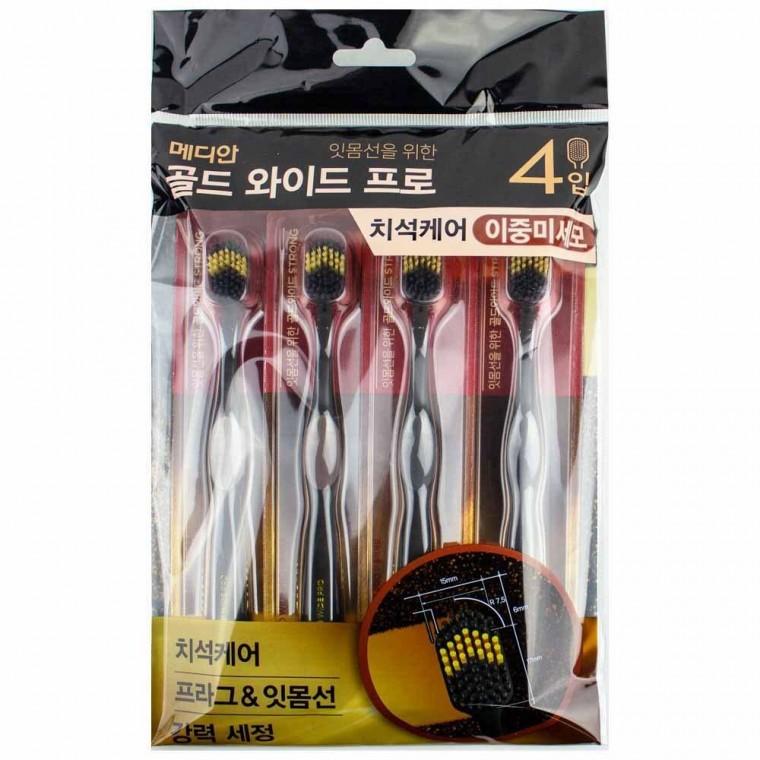 메디안 골드 와이드 프로 칫솔 이중미세모 4개입
