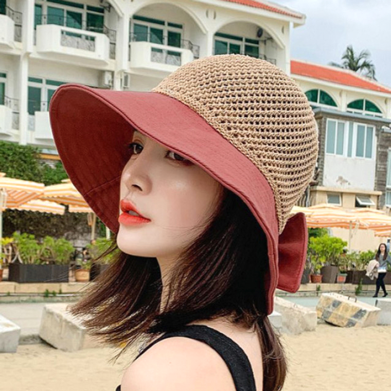 해변모자 비치모자 리본 밀집 라탄 그늘막 모자