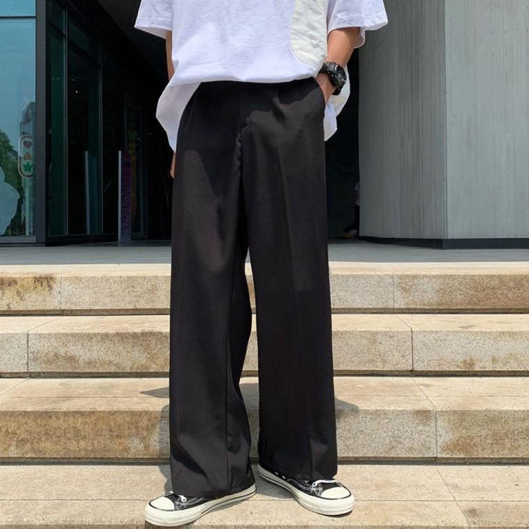 핀턱 얇은 세미 와이드 슬랙스 스판 밴딩팬츠 베이직