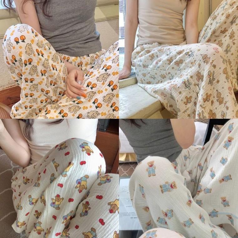 와이드 파자마 홈웨어 여성 잠옷 바지 쮸리 팬츠 밴딩