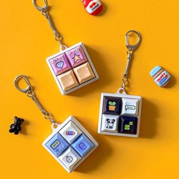픽셀 레트로 네모 키캡 키링 가방고리 파우치 키홀더