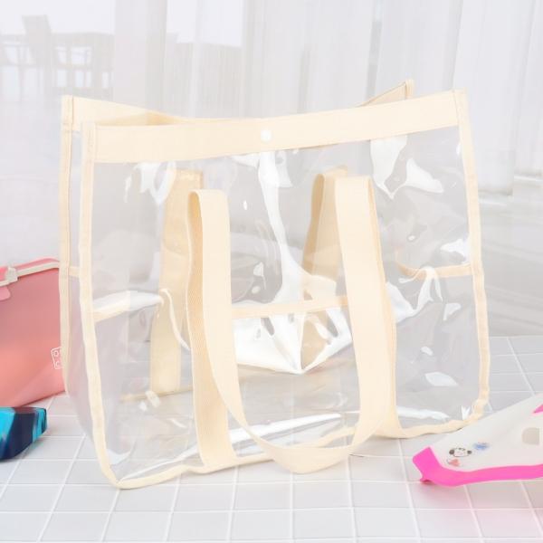 투명 비치백 물놀이가방 단추형 아이보리