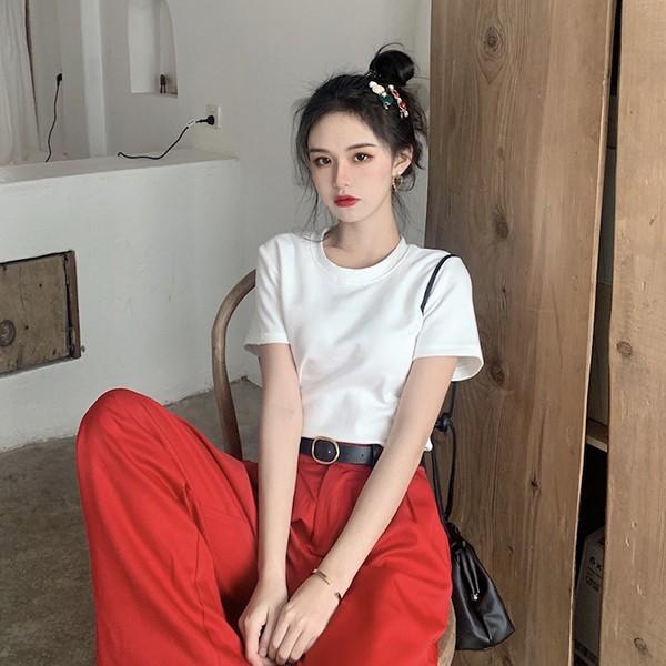 무지 이너 슬림핏 여성 라운드 반팔 티셔츠 LK-T11