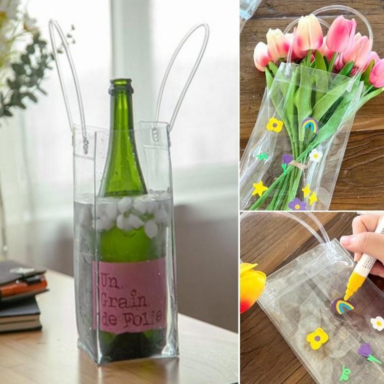 PVC 와인 칠러 칠링백 쿨러 방수 투명 쇼핑백 25cm