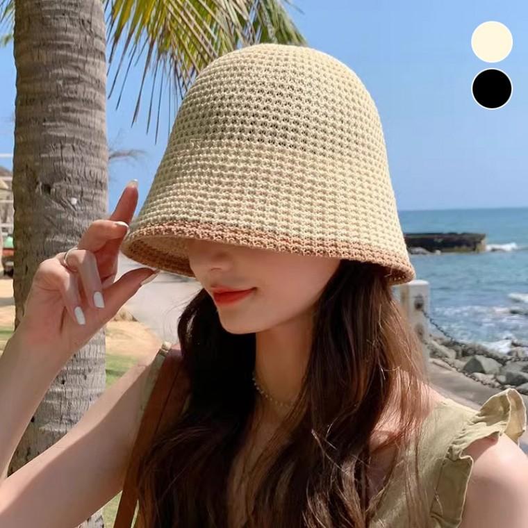 여성 배색 짜임무늬 버킷햇 라인 고급스런 2컬러