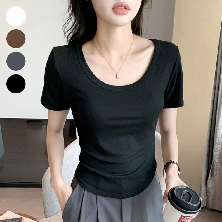 반팔 얇은티셔츠 부드러운 기본티셔츠 여섬 U넥 슬림