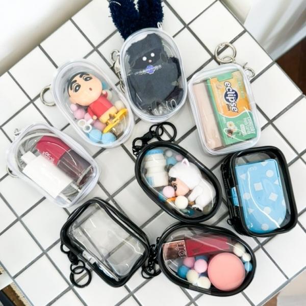 투명 미니 10cm 인형 파우치 키링 [8종 10cm인형 보관 사각 원형 백 PVC 화장품 가방 꾸미기 고리형 템]