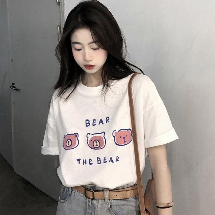 티셔츠 여름 곰돌이프린팅 반팔 기본티셔츠 여리여리