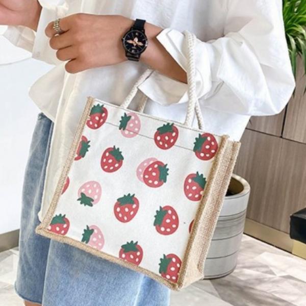 [별별창고] 캔버스 프린팅 여름 미니백 핸드백 미니 손가방 토드백 여성 여자 천가방 라피아 라탄백