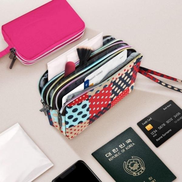 예쁜오로라3단파우치 케이스 가방 클러치 지갑 파우치 학생 화장품 파우치 생리대 여성 여자 통장 필통