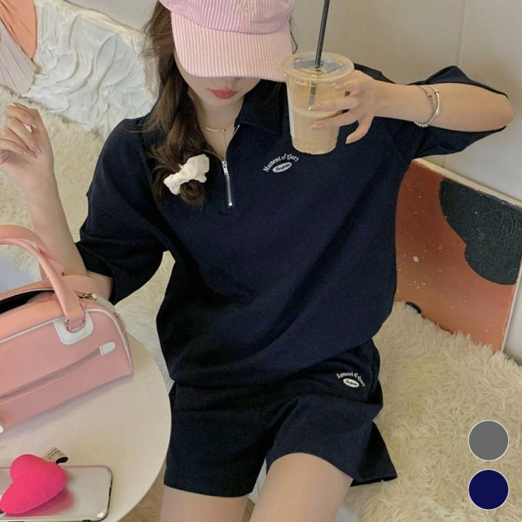 카라 세트 여성 트레이닝 반집업