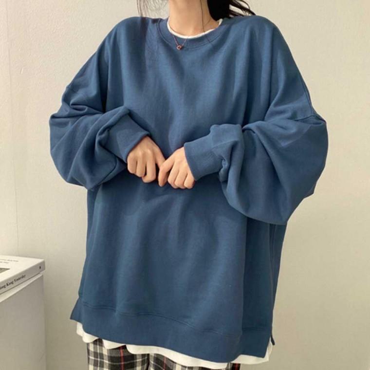 페이크이너 레이어드 맨투맨 여성 긴팔 티셔츠 라운드