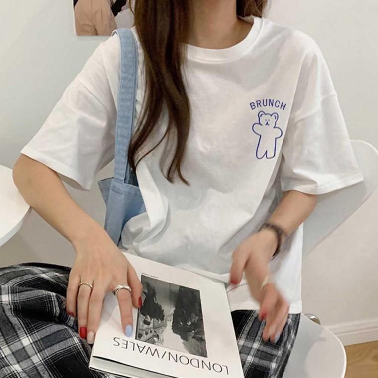반팔티 루즈핏 여자 반팔 티셔츠 데일리 화이트