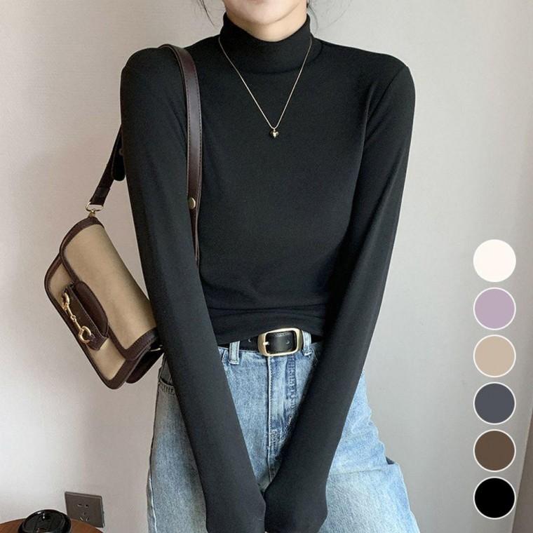 목티 폴라티셔츠 여성가을티셔츠 세미 반폴라티