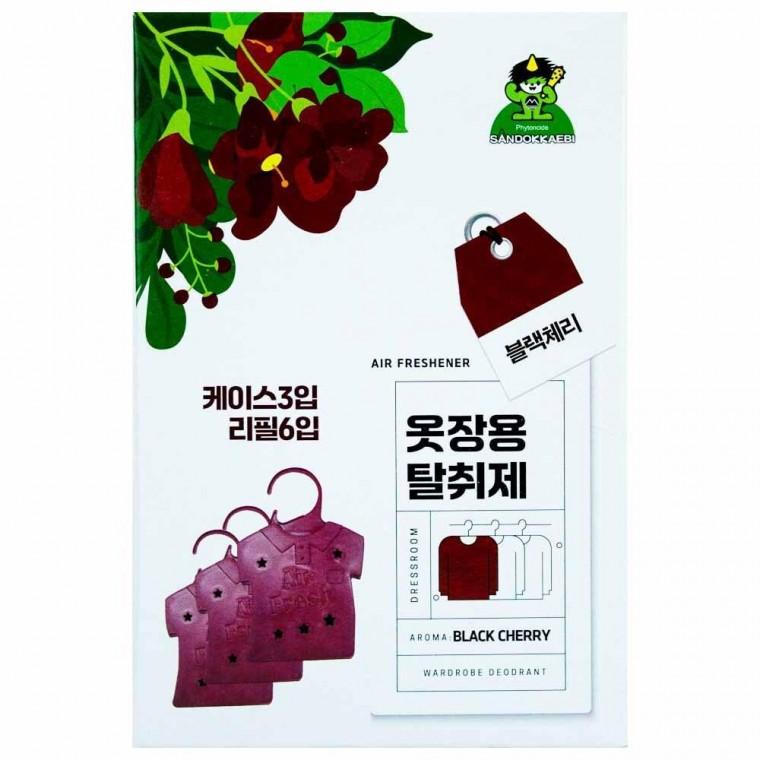 산도개비 옷장용 탈취제 블랙체리 4ml x 6개입(케이스 3개 리필 6개)