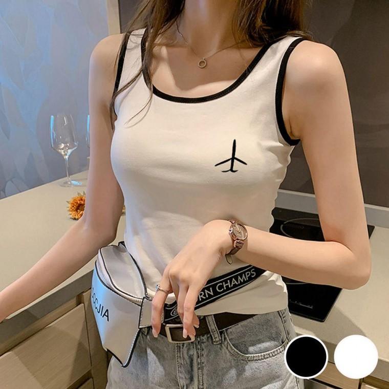 티셔츠 배색 비행기 모양 라인 나시