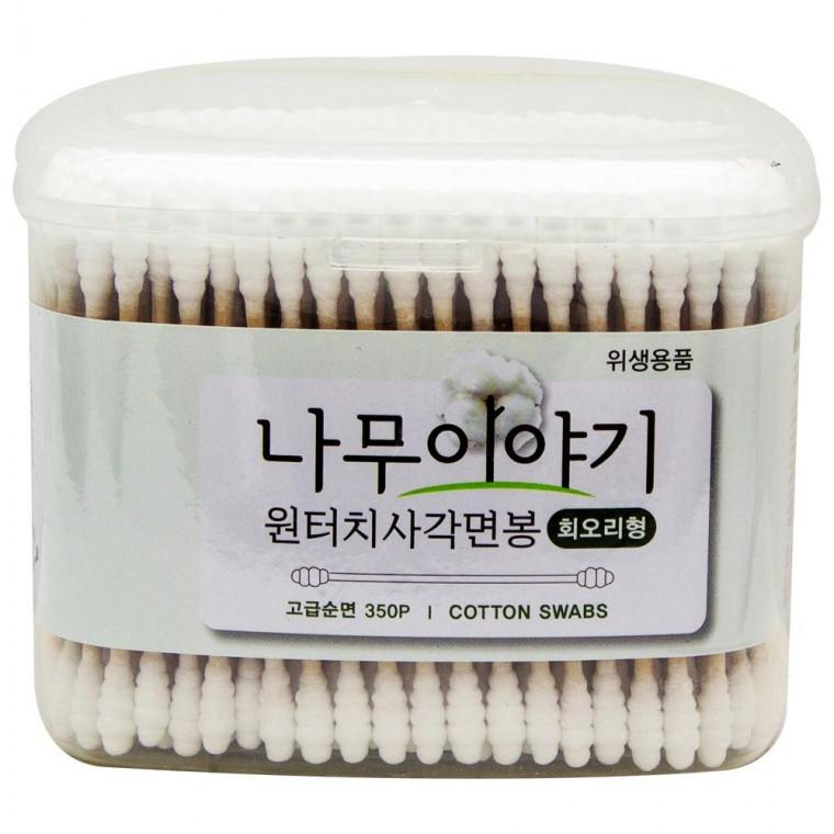 나무이야기 원터치 사각 면봉 회오리형 350개입