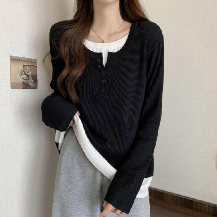 루즈핏 차르르한 긴팔티셔츠 차르르한 레이어드