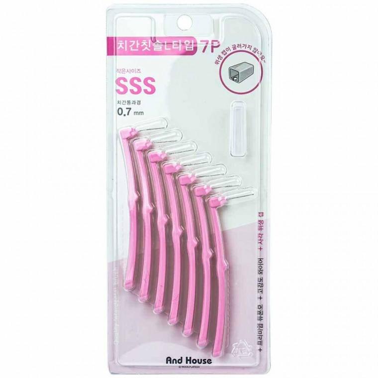 덴탈 치간칫솔 L형 7P SSS 0.7mm-핑크