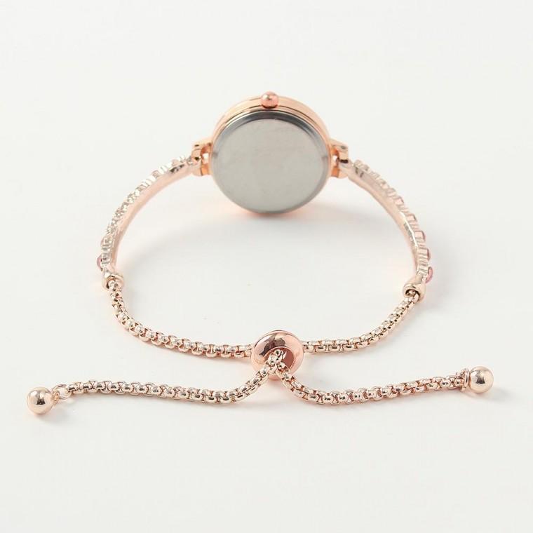 스톤 장식 슬라이드 여성 손목시계 핑크