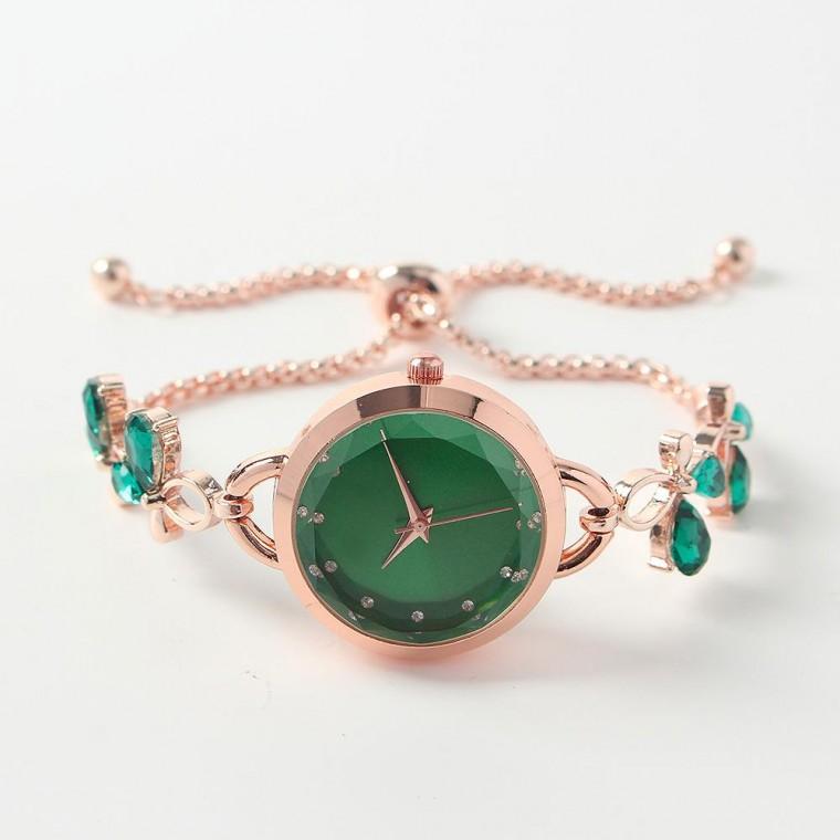 슬라이드 버클 여성 아날로그 손목시계 그린
