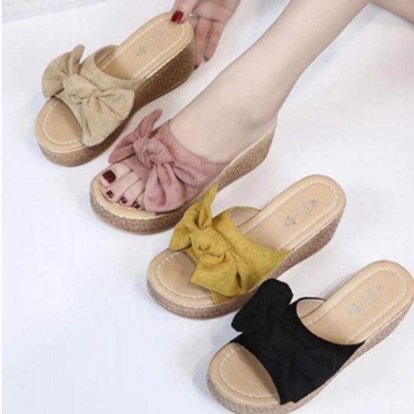 리본 교사용 실내용 사무실 통굽 키높이 슬리퍼 7cm