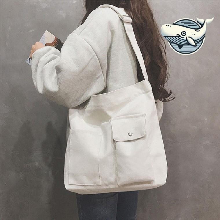 데일리백 투포켓 캔버스 숄더 가방 학생용 편한