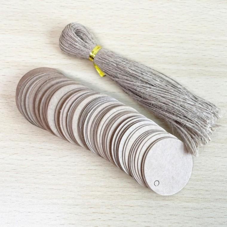 DIY 개별 포장 크라프트 무지 원형 택+끈 4cm/5cm 100p 매장 디스플레이