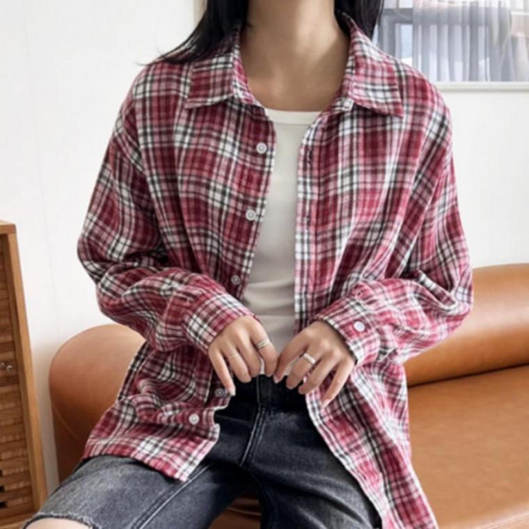 여자커플 모노 오버핏체크남방